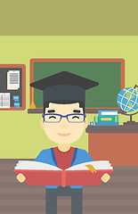 Image showing Graduate with book in hands vector illustration.