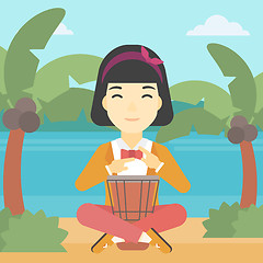 Image showing Woman playing ethnic drum vector illustration.