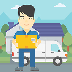 Image showing Delivery man carrying cardboard boxes.