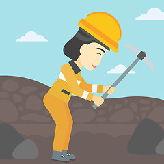 Image showing Miner working with pickaxe vector illustration.