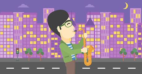 Image showing Musician playing on saxophone vector illustration.