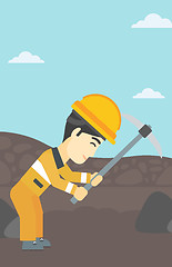 Image showing Miner working with pickaxe vector illustration.