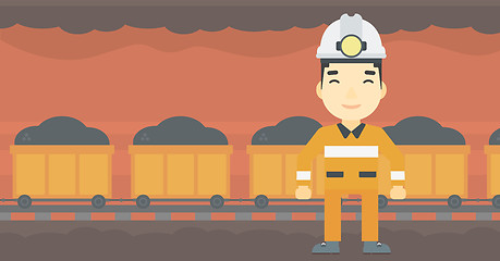 Image showing Confident miner in hardhat vector illustration.