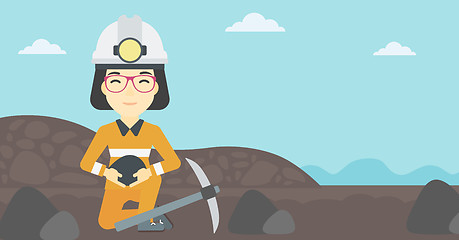 Image showing Miner holding coal in hands vector illustration.