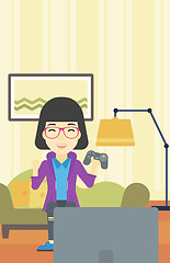 Image showing Woman playing video game vector illustration.