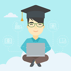 Image showing Graduate sitting on cloud vector illustration.