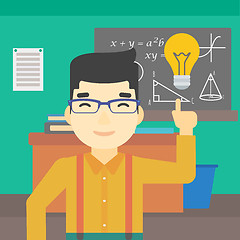 Image showing Student pointing at light bulb vector illustration