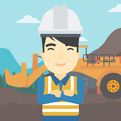 Image showing Miner with mining equipment on background.