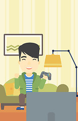 Image showing Man playing video game vector illustration.