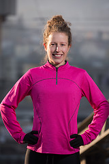 Image showing woman  stretching before morning jogging