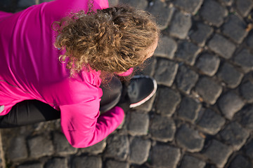 Image showing woman  stretching before morning jogging