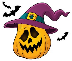 Image showing Pumpkin in witch hat theme image 1