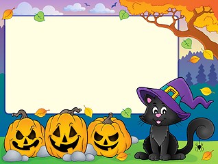 Image showing Autumn frame with Halloween cat theme 2