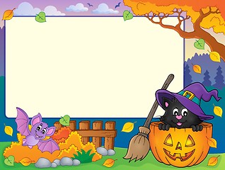 Image showing Autumn frame with Halloween cat theme 1