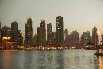 Image showing Dubai city business district and seafront at night