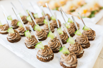 Image showing close up of canape with paste on serving tray