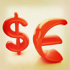 Image showing Euro and dollar sign. 3D illustration. Vintage style.