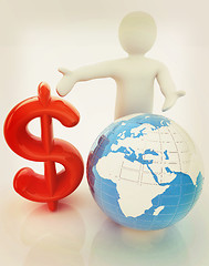 Image showing 3d people - man, person presenting - dollar with global concept 