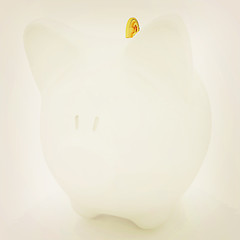 Image showing piggy bank and falling coins. 3D illustration. Vintage style.