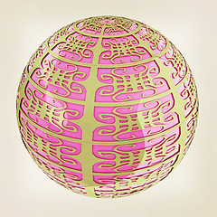 Image showing Arabic abstract glossy dark green geometric sphere and pink sphe