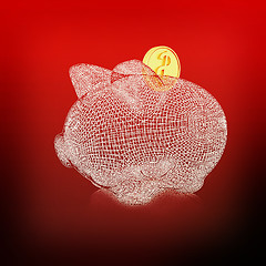 Image showing 3d model piggy bank. 3D illustration. Vintage style.