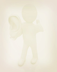Image showing 3d man with ear 3d render. 3D illustration. Vintage style.