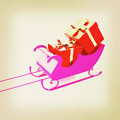 Image showing Christmas Santa sledge with gifts. 3D illustration. Vintage styl