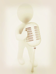 Image showing 3D man with a microphone on a white background . 3D illustration