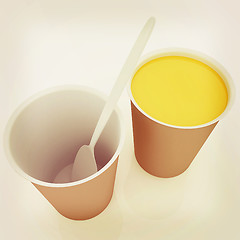 Image showing Orange juice in a fast food dishes. 3D illustration. Vintage sty