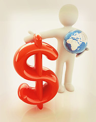 Image showing 3d people - man, person presenting - dollar with global concept 