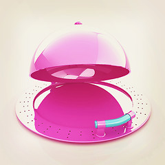 Image showing restaurant cloche with open lid . 3D illustration. Vintage style