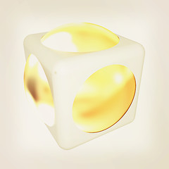 Image showing Sphere in a cube 3d design element. 3D illustration. Vintage sty