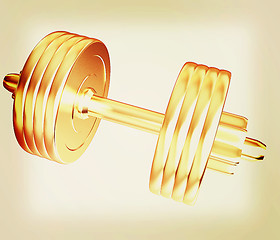 Image showing Gold dumbbells isolated on a white background. 3D illustration. 