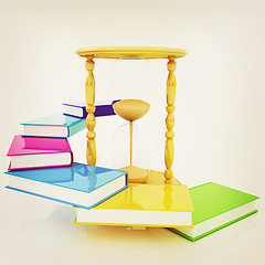 Image showing Hourglass and books. 3D illustration. Vintage style.