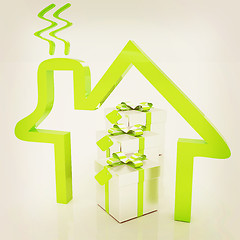 Image showing House icon and gifts. 3D illustration. Vintage style.