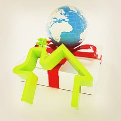 Image showing House icon, earth and gift. 3D illustration. Vintage style.