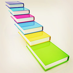 Image showing colorful real books. 3D illustration. Vintage style.