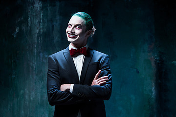 Image showing Bloody Halloween theme: crazy joker face