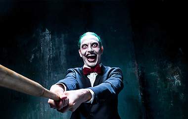 Image showing Bloody Halloween theme: crazy joker face