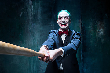 Image showing Bloody Halloween theme: crazy joker face