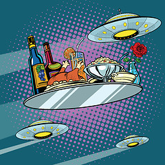 Image showing Flying a dinner tray and UFO