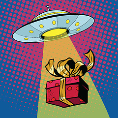 Image showing UFO abducts gift box