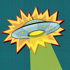 Image showing Pop art UFO with light beam
