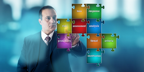 Image showing Businessman Focussing On A Risk Assessment Puzzle