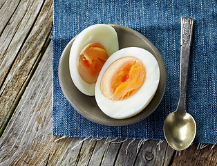 Image showing boiled egg on wooden table