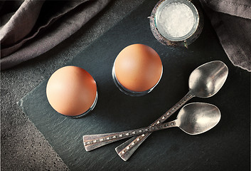 Image showing two freshly boiled eggs