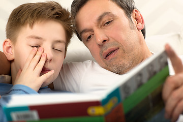 Image showing Bedtime reading with father