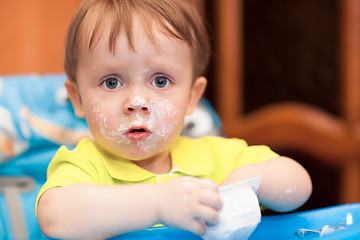 Image showing Little boy with face got dirty