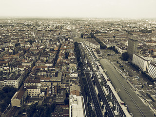 Image showing Aerial view of Turin vintage desaturated