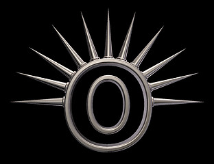 Image showing letter o with metal prickles on black background - 3d illustration